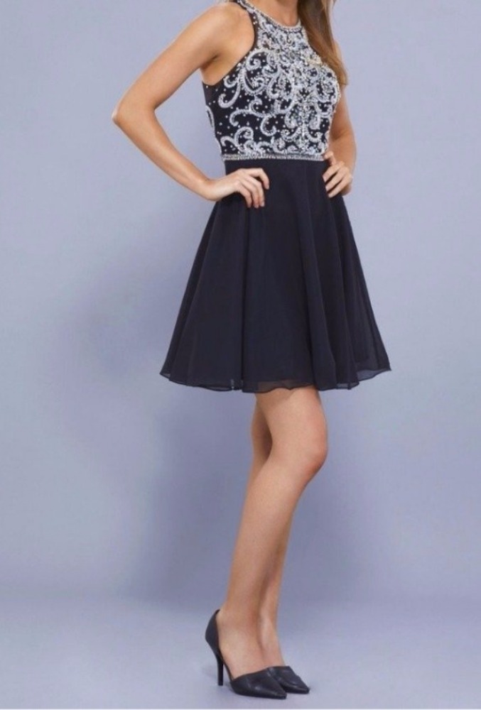 TRY-ON 1401 스팽글 긴팔 비즈 블랙 골드 드레스